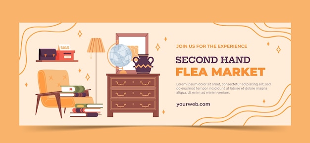 Flat social media cover template for second-hand flea market event