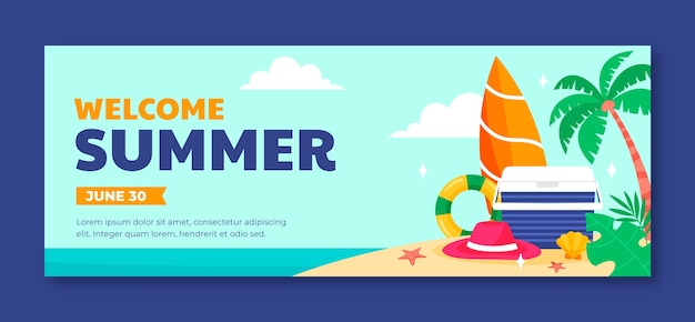 Free vector flat social media cover template for summertime