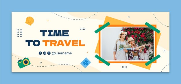 Flat social media cover template for travel adventure