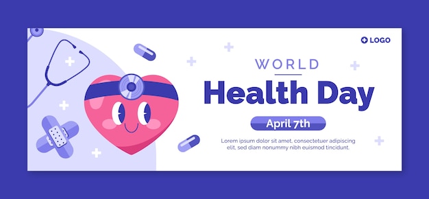 Flat social media cover template for world health day celebration