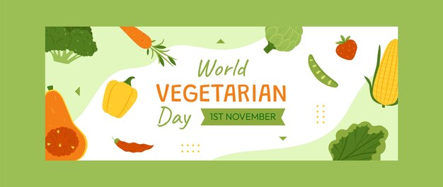 Flat social media cover template for world vegetarian day celebration