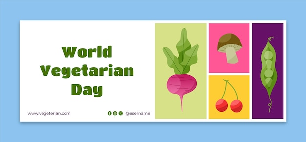 Flat social media cover template for world vegetarian day