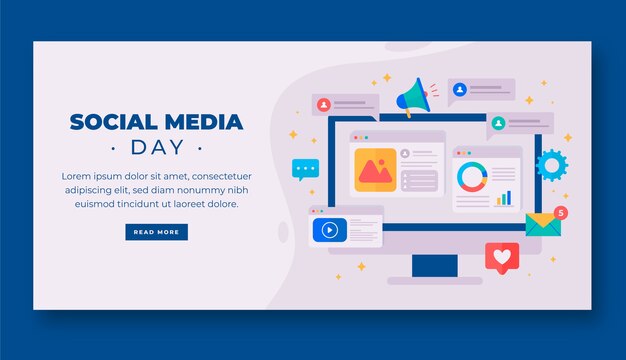 Flat social media day horizontal banner template