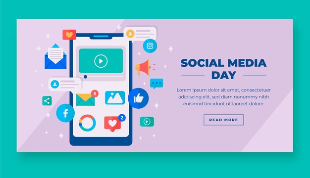 Flat social media day horizontal banner template