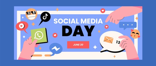 Flat social media day horizontal banner template