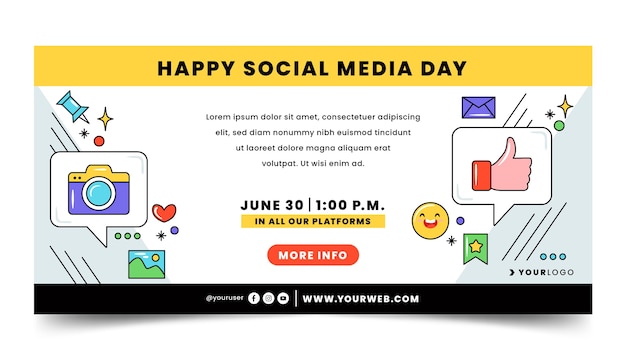 Flat social media day horizontal banner template