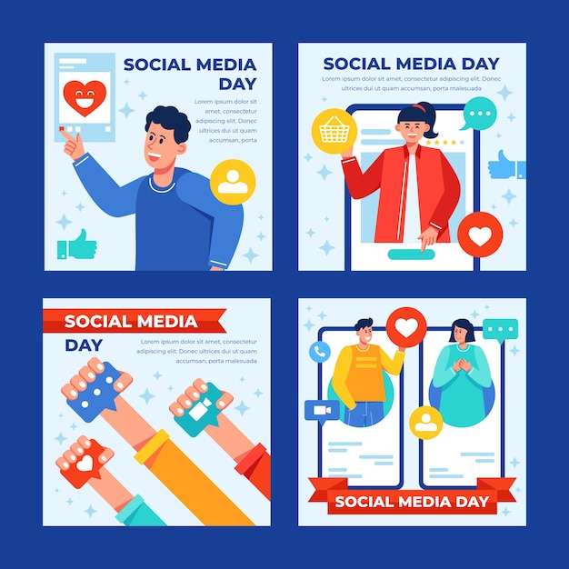 Free Vector flat social media day instagram posts collection