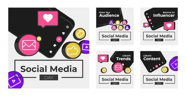 Flat social media day instagram posts collection