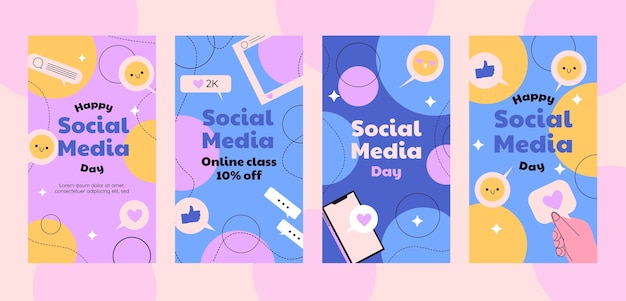 Flat social media day instagram stories collection