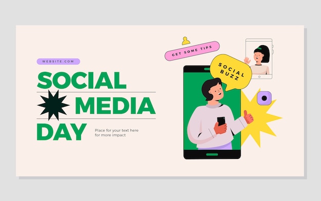 Free Vector flat social media day social media post template with people and smartphone