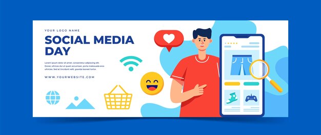 Flat social media day social media post template