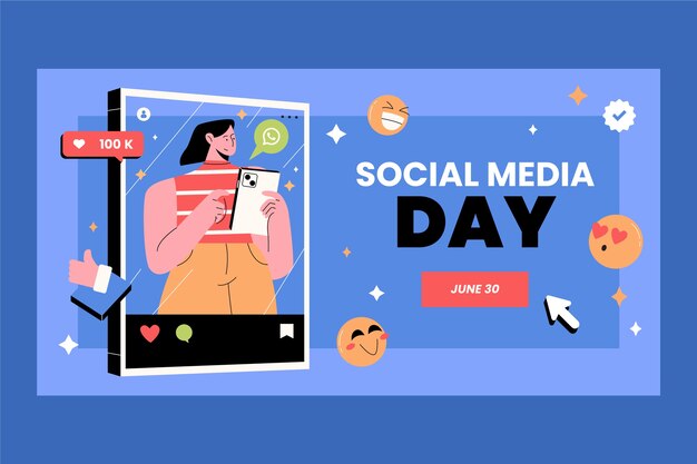 Flat social media day social media post template