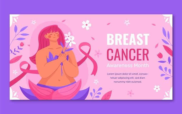 Flat social  media post template for breast cancer awareness month