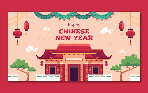 Flat social media post template for chinese new year festival