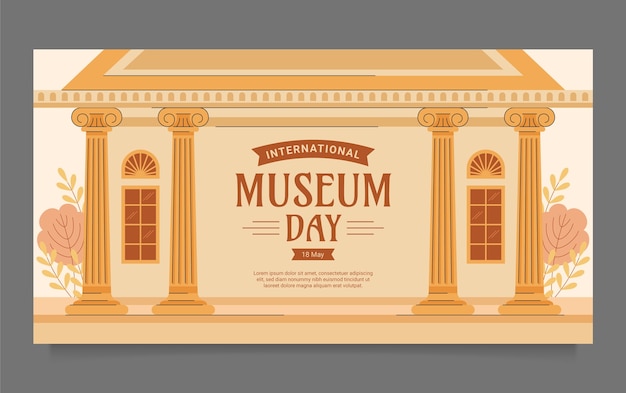 Flat social media post template or international museum day