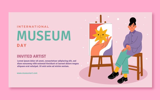 Flat social media post template for international museum day