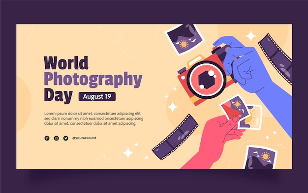 Free vector flat social media post template for world photography day celebration