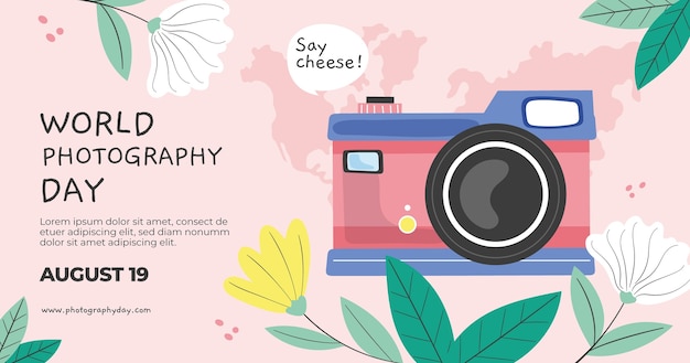 Flat social media post template for world photography day