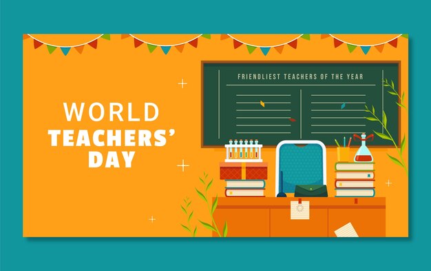 Flat social media post template for world teacher's day celebration