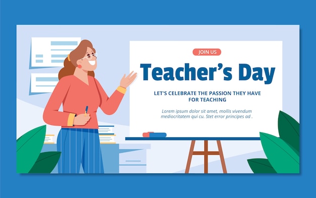 Flat social media post template for world teacher's day