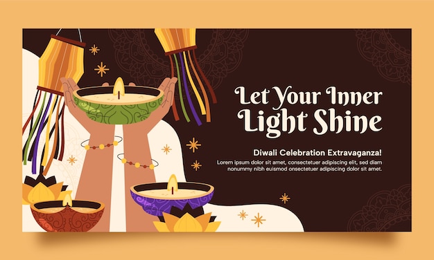 Flat social media promo template for diwali festival celebration