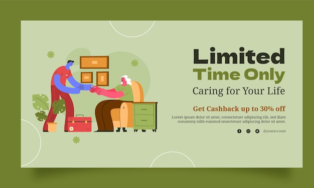 Free Vector flat social media promo template for home nursing for elders