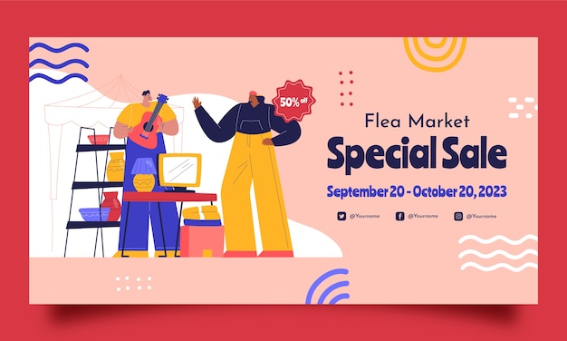 Flat social media promo template for second-hand flea market event