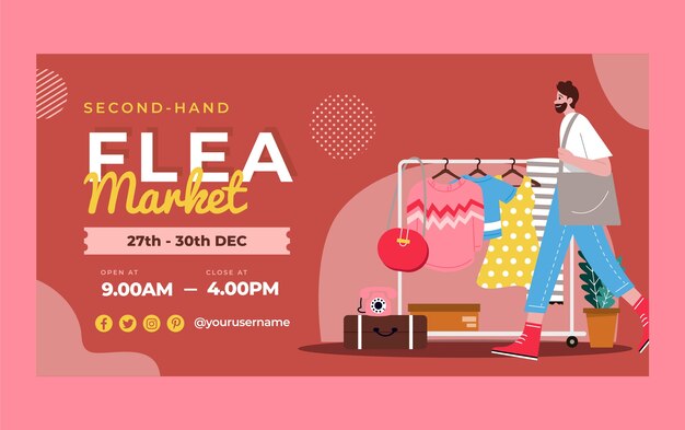 Flat social media promo template for second-hand flea market event