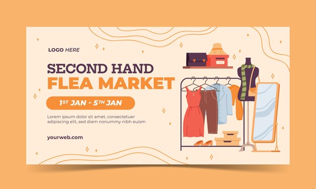 Flat social media promo template for second-hand flea market event