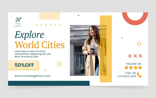 Flat social media promo template for travel agency business