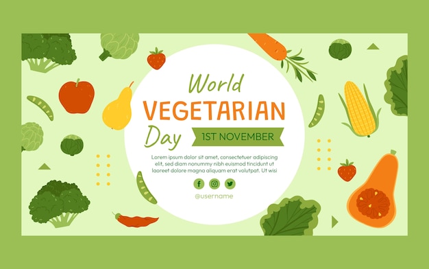 Flat social media promo template for world vegetarian day celebration