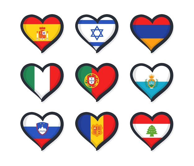 Free Vector flat song contest heart flags collection