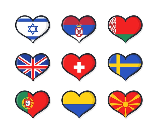 Flat song contest heart flags collection