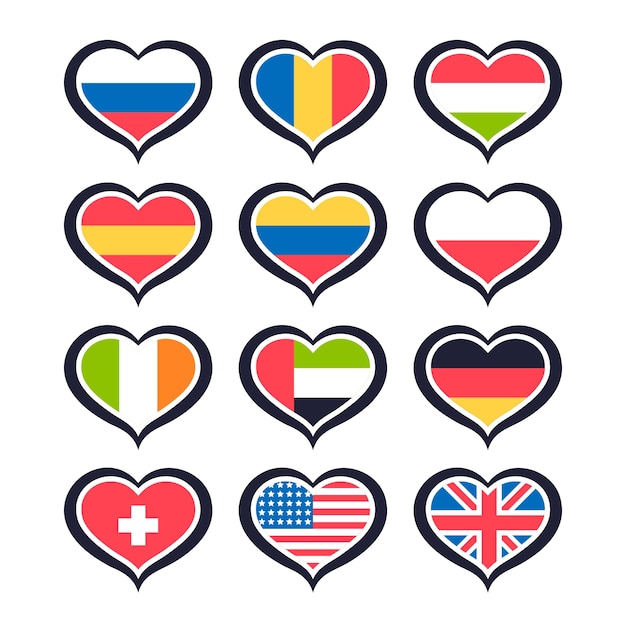 Flat song contest heart flags collection