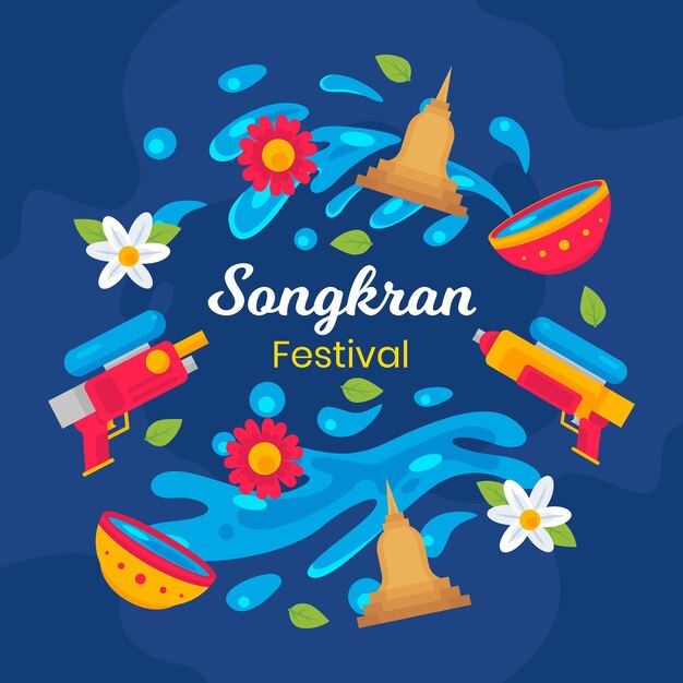 Flat songkran celebration illustration