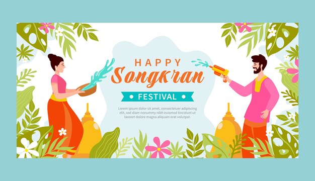 Flat songkran horizontal banner template