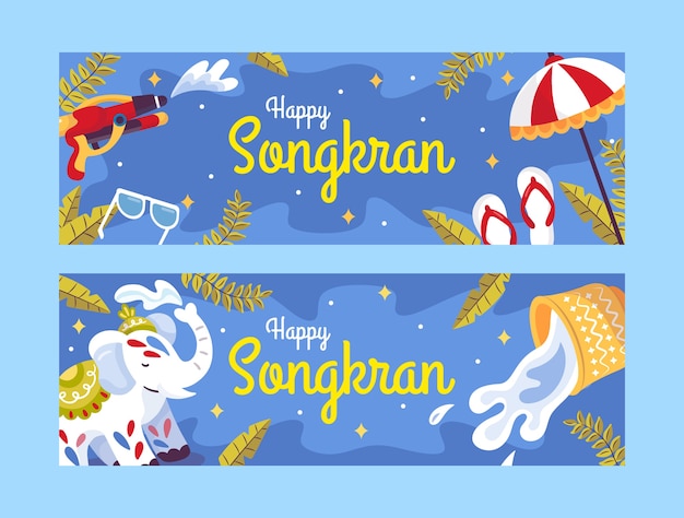 Flat songkran horizontal banners pack