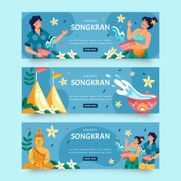 Flat songkran horizontal banners set