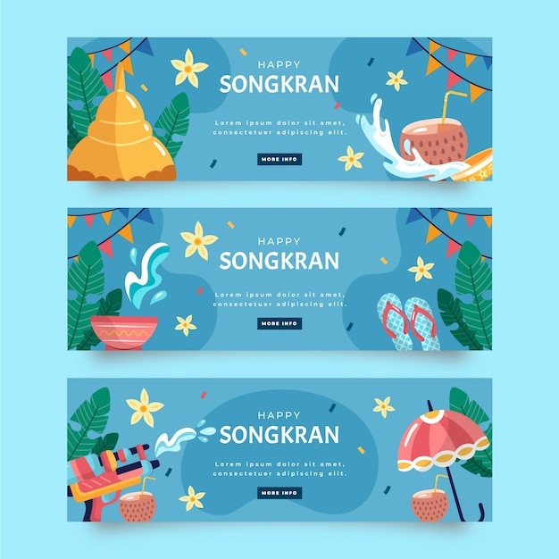 Free Vector flat songkran horizontal banners set