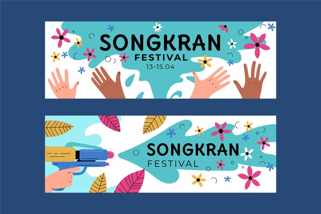 Flat songkran horizontal banners set