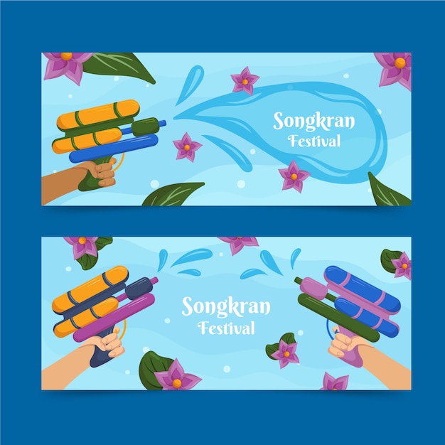 Free Vector flat songkran horizontal banners set