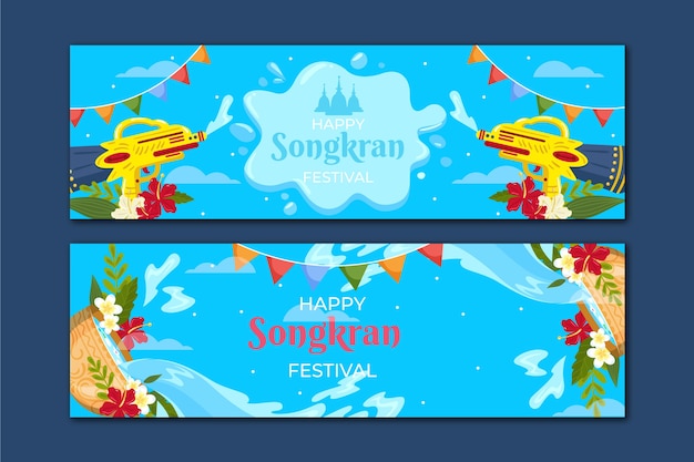 Flat songkran horizontal banners set