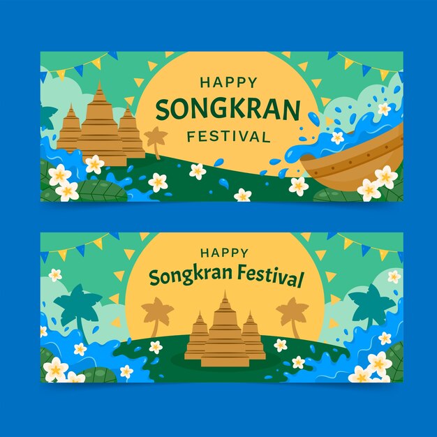 Free Vector flat songkran horizontal banners set