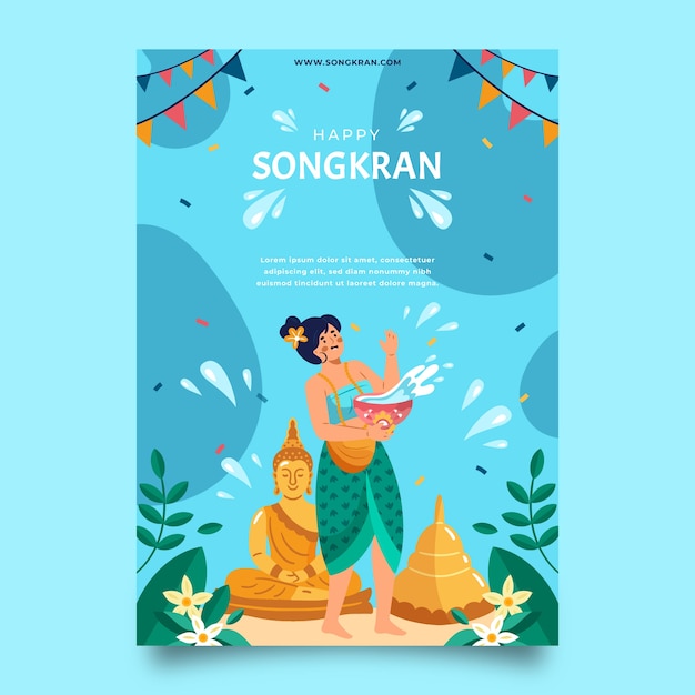 Flat songkran vertical flyer template