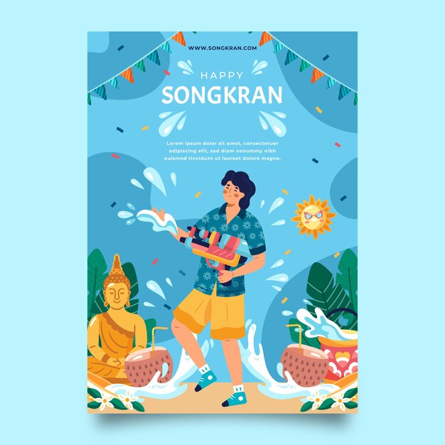 Flat songkran vertical flyer template