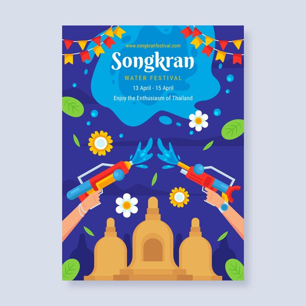 Flat songkran vertical flyer template