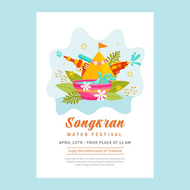 Flat songkran vertical flyer template