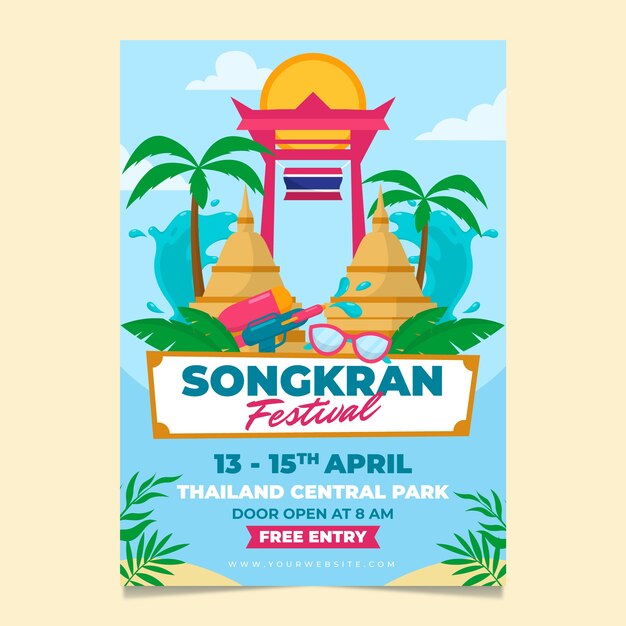 Flat songkran vertical flyer template