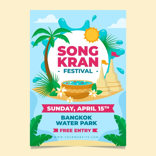 Flat songkran vertical flyer template