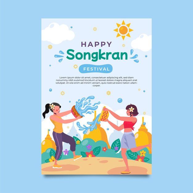 Flat songkran vertical poster template